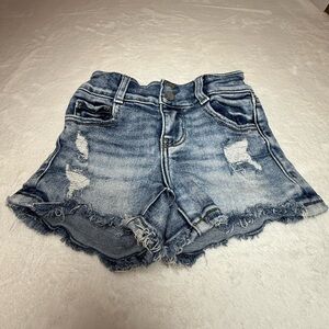 BKE Blue Distressed Jean Shorts with Elastic Adjustable Waistband